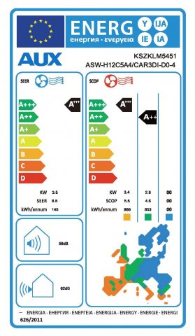 AUX Aura ASW-H12C5A4 / CAR3DI-D0-4, 3,5kW, hűtő-fűtő, split klíma szett, A+++/A++, Wifi, fehér - Split klíma