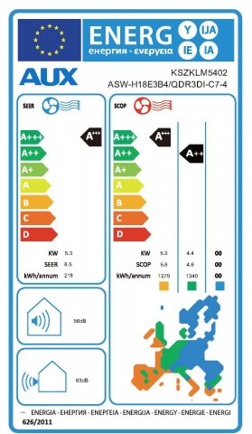 Aux MAGMA 2 ASW-H18E3A4/CCR3DI-C7-5, 5,3kW, hűtő-fűtő, split klíma szett, A+++/A++, Wifi, fehér - Split klíma