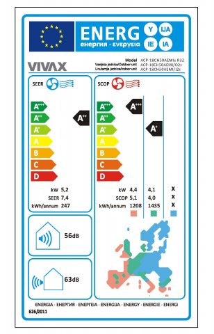 Vivax ACP-18CH50AEMI M-Design Oldalfali Inverteres hűtő-fűtő split klíma szett, 5,2kW, A++/A+, Wifi ready - Split klíma