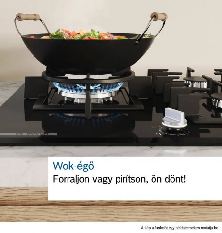 Bosch PNH6B6K40 üveg gázfőzőlap, 60cm, fekete, WOK - Gázfőzőlap