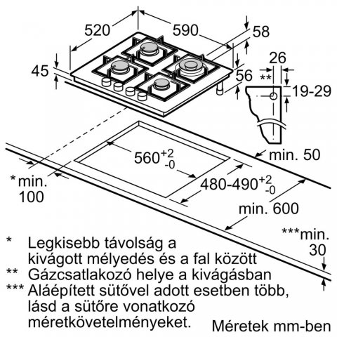 Bosch PNH6B6K40 üveg gázfőzőlap, 60cm, fekete, WOK - Gázfőzőlap