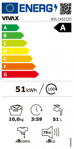 Vivax WFL141012CI elöltöltős mosógép, 10kg, 1400 fordulat, A, Gőz - Elöltöltős mosógép, mosó-szárító